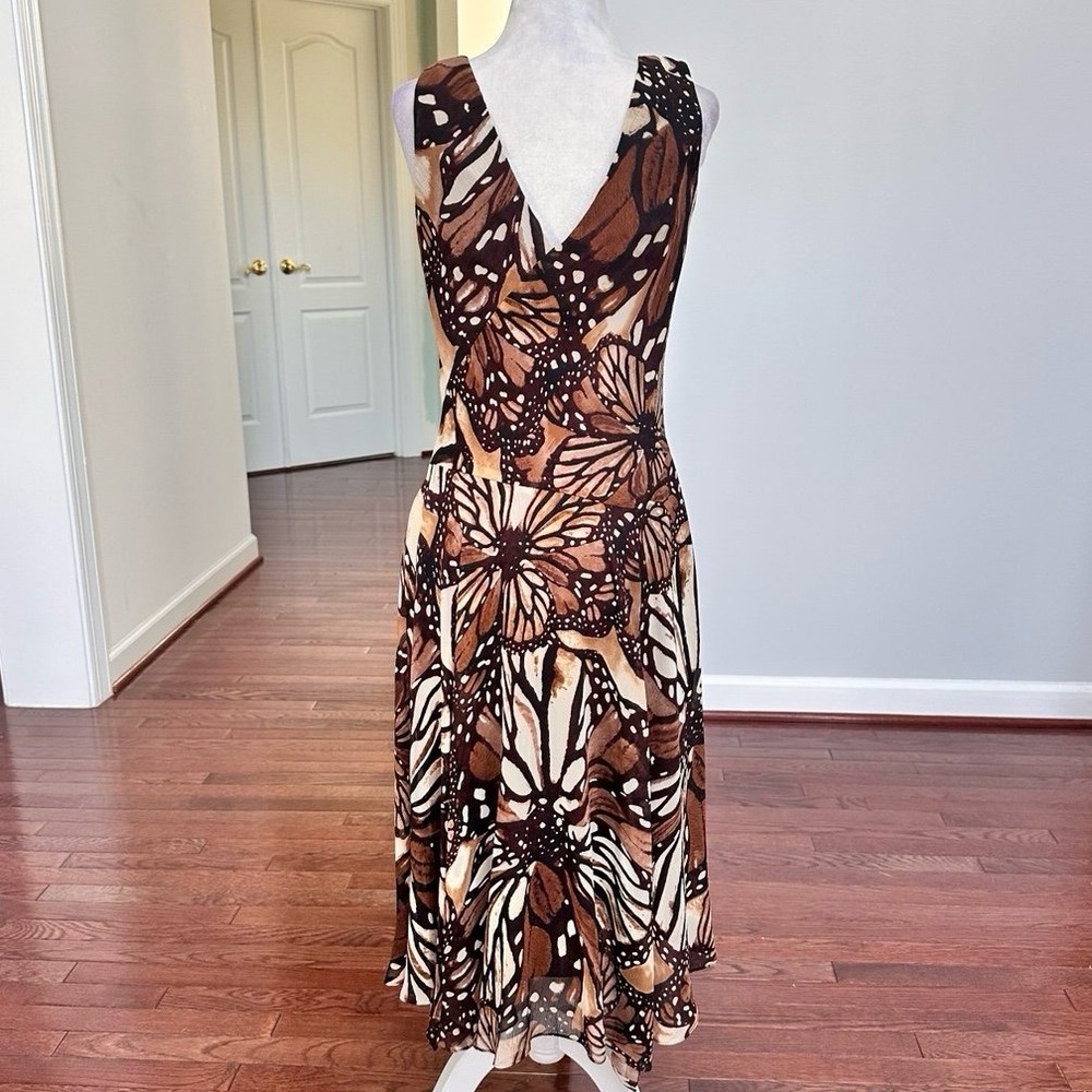 Vintage 2000s Evan Picone Brown Earth Tones Butterfly Asymmetrical Summer Dress - Picture 8 of 12